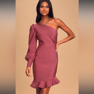 Top Of The List Magenta One-Shoulder Asymmetrical Bodycon Dress